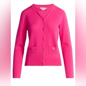 Free Assembly Women's Cozy Yarn Welt Pocket Pink Cable Cardigan Sweater Sz XS
